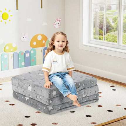 Foldable Floor Mattress for Kids with Washable Flannel Cover-Dark Gray - Dark Gray - Mattresses