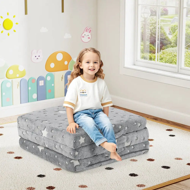 Foldable Floor Mattress for Kids with Washable Flannel Cover-Dark Gray - Dark Gray - Mattresses