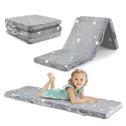 Foldable Floor Mattress for Kids with Washable Flannel Cover-Dark Gray - Dark Gray - Mattresses
