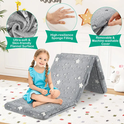 Foldable Floor Mattress for Kids with Washable Flannel Cover-Dark Gray - Dark Gray - Mattresses