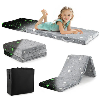 Foldable Floor Mattress for Kids with Washable Flannel Cover-Dark Gray - Dark Gray - Mattresses