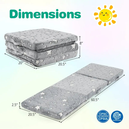 Foldable Floor Mattress for Kids with Washable Flannel Cover-Dark Gray - Dark Gray - Mattresses