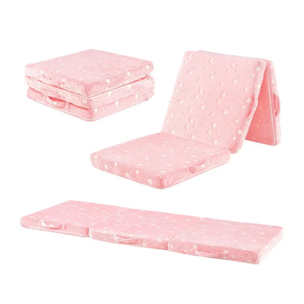 Foldable Floor Mattress for Kids with Washable Flannel Cover-Pink - Pink - Mattresses
