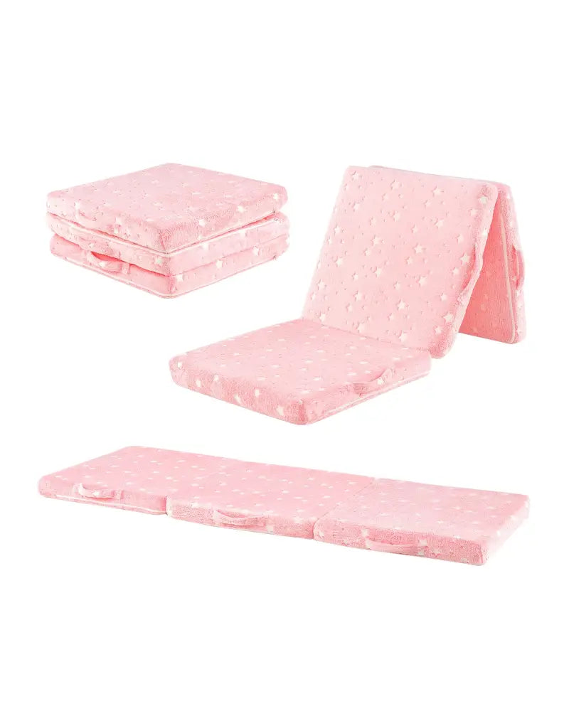 Foldable Floor Mattress for Kids with Washable Flannel Cover-Pink - Pink - Mattresses