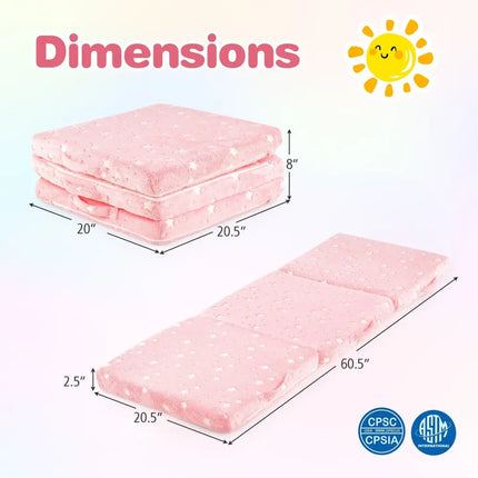 Foldable Floor Mattress for Kids with Washable Flannel Cover-Pink - Pink - Mattresses