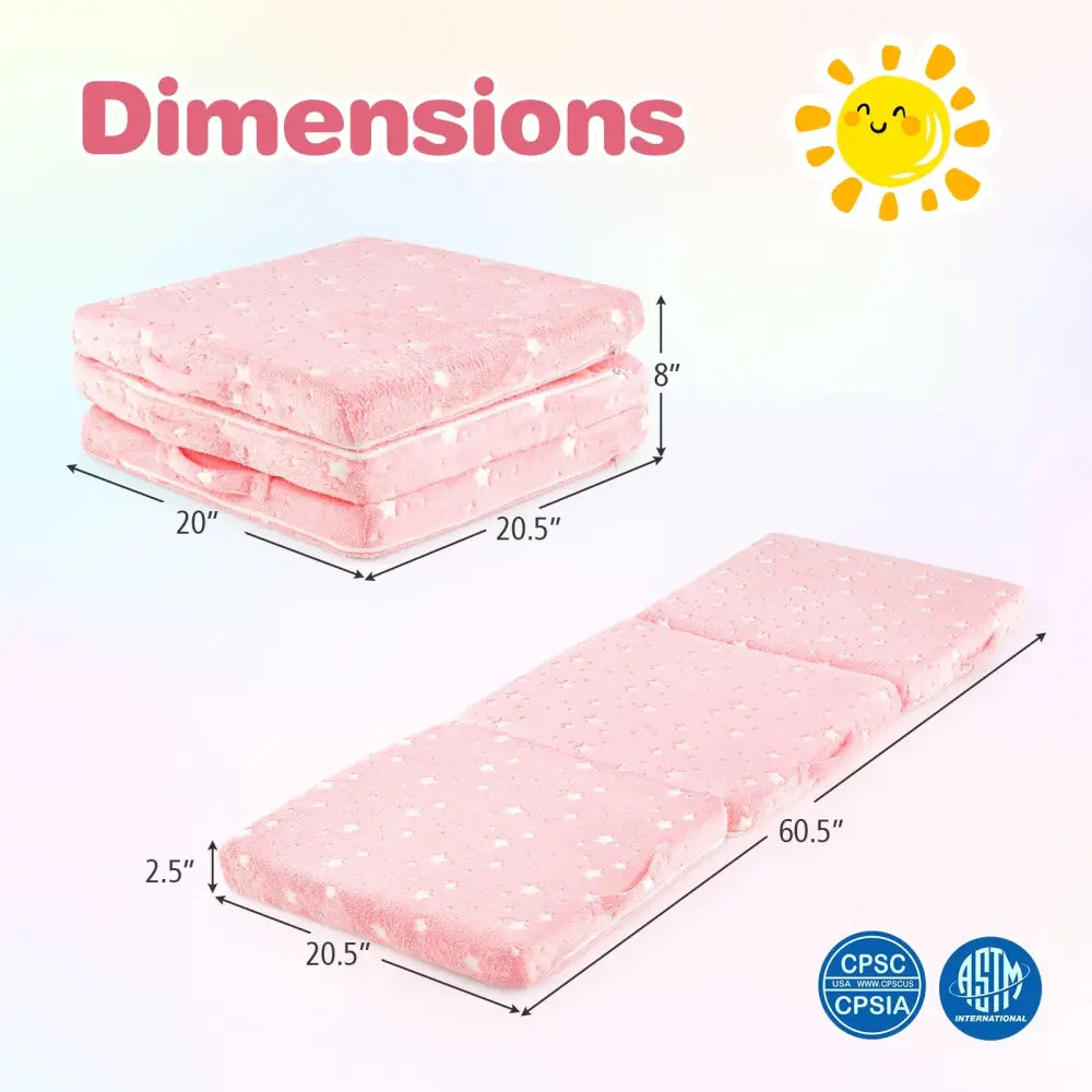 Foldable Floor Mattress for Kids with Washable Flannel Cover-Pink - Pink - Mattresses