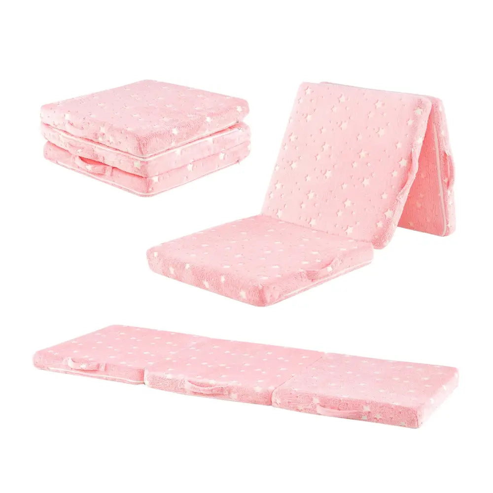 Foldable Floor Mattress for Kids with Washable Flannel Cover-Pink - Pink - Mattresses