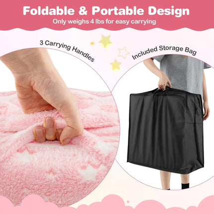 Foldable Floor Mattress for Kids with Washable Flannel Cover-Pink - Pink - Mattresses