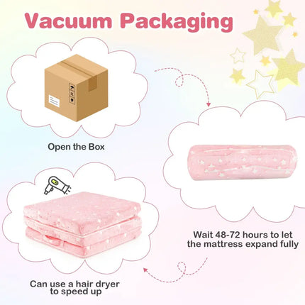 Foldable Floor Mattress for Kids with Washable Flannel Cover-Pink - Pink - Mattresses