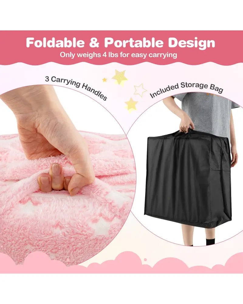 Foldable Floor Mattress for Kids with Washable Flannel Cover-Pink - Pink - Mattresses