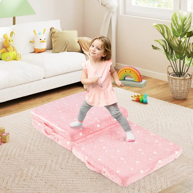 Foldable Floor Mattress for Kids with Washable Flannel Cover-Pink - Pink - Mattresses