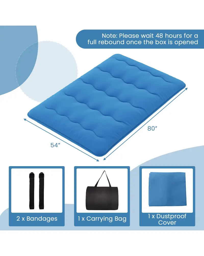 Foldable Futon Mattress with Washable Cover and Carry Bag for Camping Blue-Full Size - Blue - Mattresses