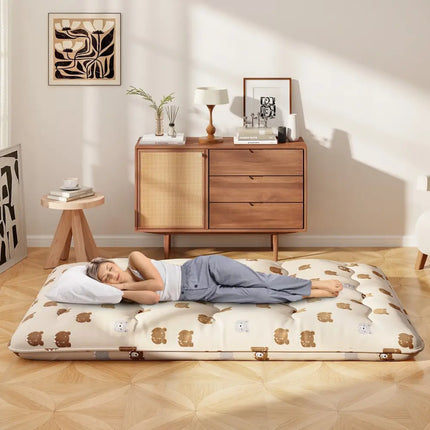 Foldable Futon Mattress with Washable Cover and Carry Bag for Camping-Full Size - Brown - Mattresses