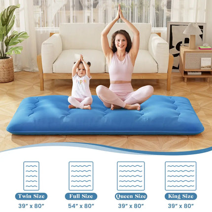 Foldable Futon Mattress with Washable Cover and Carry Bag for Camping Blue-Twin Size - Blue - Mattresses