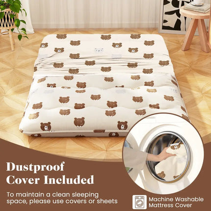 Foldable Futon Mattress with Washable Cover and Carry Bag for Camping-Full Size - Brown - Mattresses