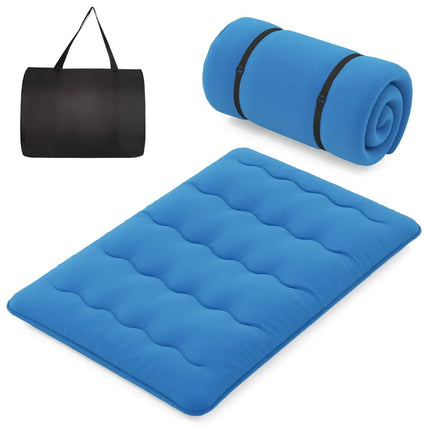 Foldable Futon Mattress with Washable Cover and Carry Bag for Camping Blue-Full Size - Blue - Mattresses
