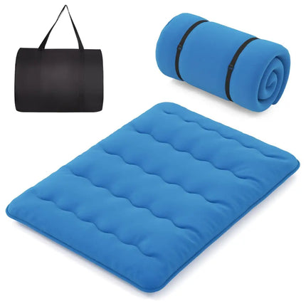 Foldable Futon Mattress with Washable Cover and Carry Bag for Camping Blue-Queen Size - Blue - Mattresses