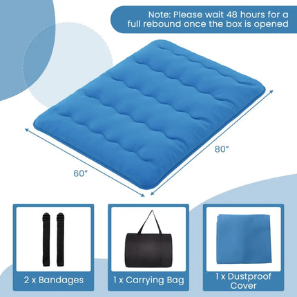 Foldable Futon Mattress with Washable Cover and Carry Bag for Camping Blue-Queen Size - Blue - Mattresses