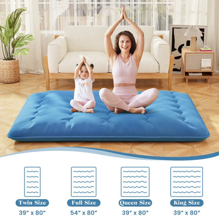Foldable Futon Mattress with Washable Cover and Carry Bag for Camping Blue-Queen Size - Blue - Mattresses
