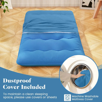 Foldable Futon Mattress with Washable Cover and Carry Bag for Camping Blue-Twin Size - Blue - Mattresses