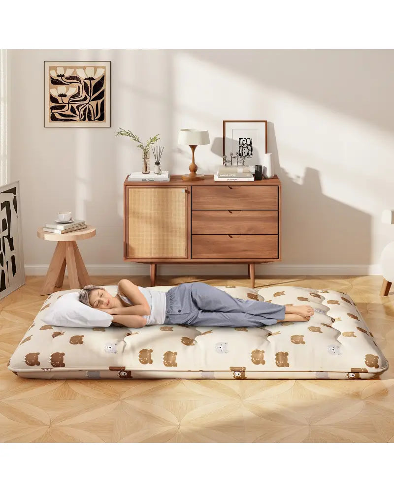 Foldable Futon Mattress with Washable Cover and Carry Bag for Camping-Full Size - Brown - Mattresses