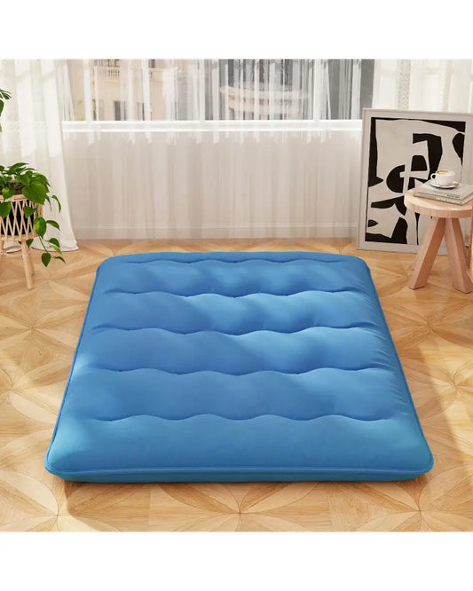 Foldable Futon Mattress with Washable Cover and Carry Bag for Camping Blue-Full Size - Blue - Mattresses