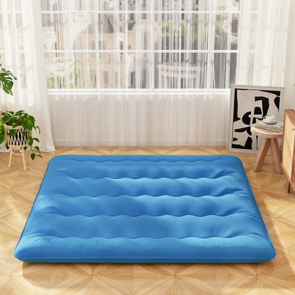 Foldable Futon Mattress with Washable Cover and Carry Bag for Camping Blue-King Size - Blue - Mattresses