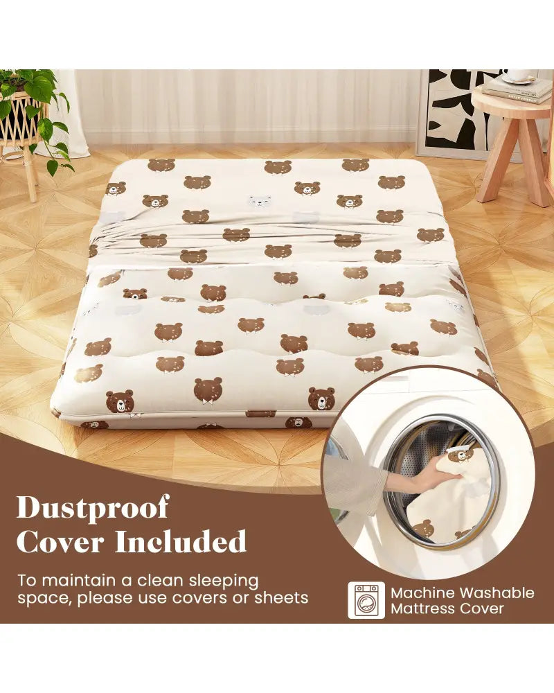 Foldable Futon Mattress with Washable Cover and Carry Bag for Camping-Full Size - Brown - Mattresses