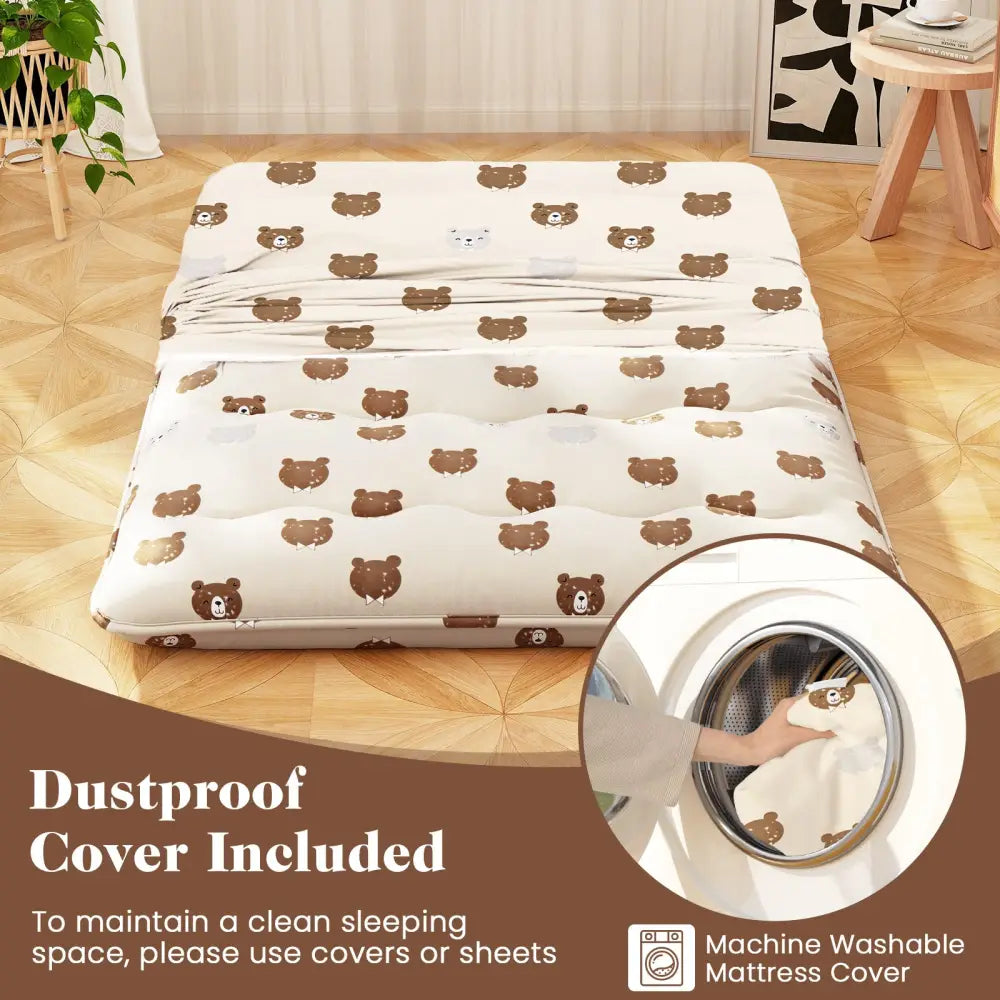 Foldable Futon Mattress with Washable Cover and Carry Bag for Camping-Full Size - Brown - Mattresses