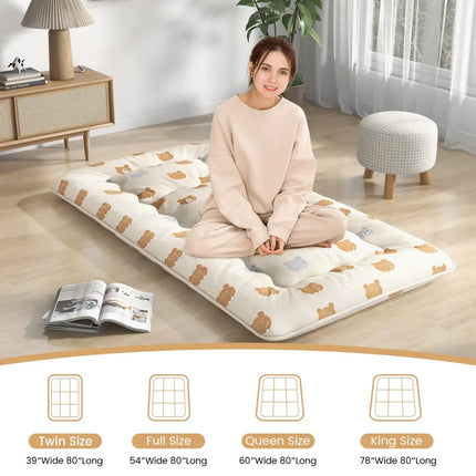 Foldable Futon Mattress with Washable Cover and Carry Bag for Camping-Twin Size - Brown - Mattresses