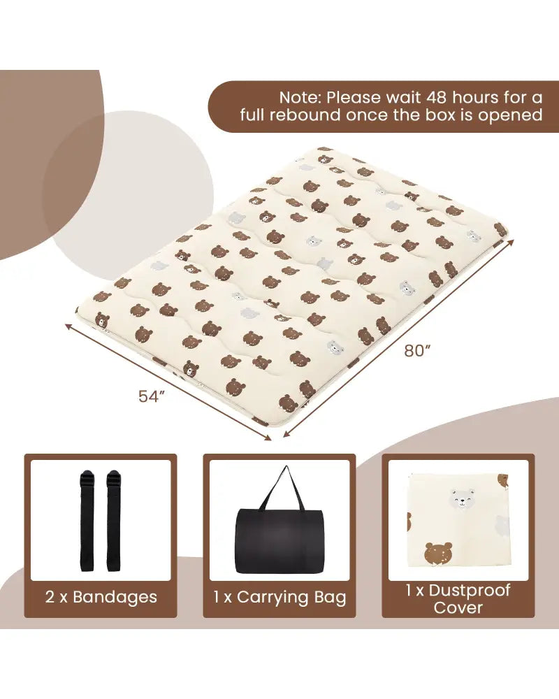 Foldable Futon Mattress with Washable Cover and Carry Bag for Camping-Full Size - Brown - Mattresses