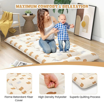Foldable Futon Mattress with Washable Cover and Carry Bag for Camping-Twin Size - Brown - Mattresses