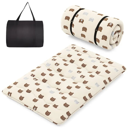 Foldable Futon Mattress with Washable Cover and Carry Bag for Camping-Full Size - Brown - Mattresses