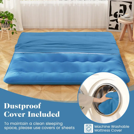 Foldable Futon Mattress with Washable Cover and Carry Bag for Camping Blue-King Size - Blue - Mattresses