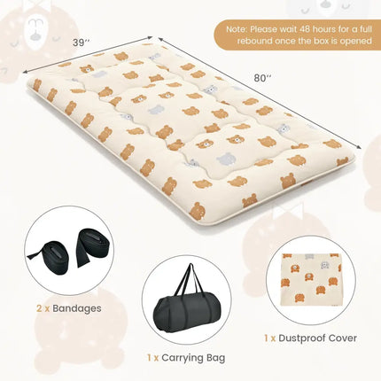 Foldable Futon Mattress with Washable Cover and Carry Bag for Camping-Twin Size - Brown - Mattresses