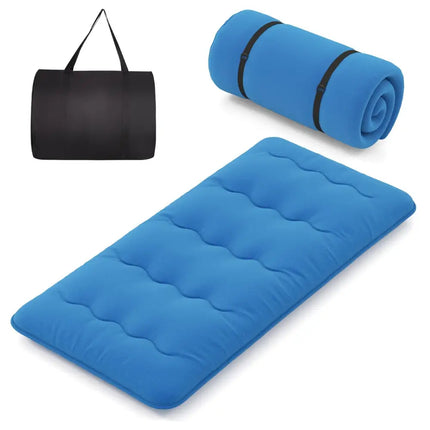 Foldable Futon Mattress with Washable Cover and Carry Bag for Camping Blue-Twin Size - Blue - Mattresses