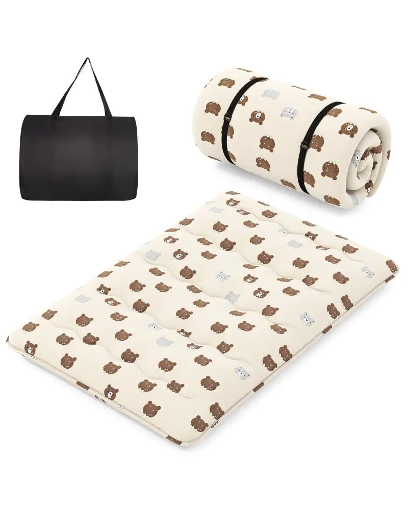 Foldable Futon Mattress with Washable Cover and Carry Bag for Camping-Full Size - Brown - Mattresses