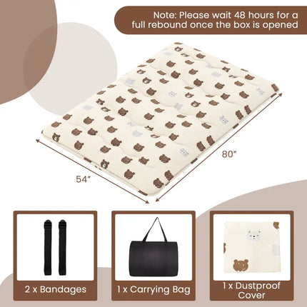 Foldable Futon Mattress with Washable Cover and Carry Bag for Camping-Full Size - Brown - Mattresses