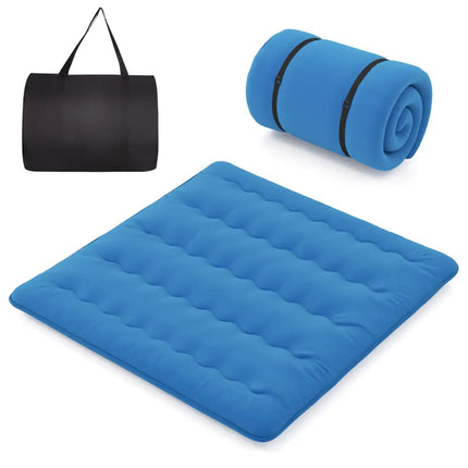 Foldable Futon Mattress with Washable Cover and Carry Bag for Camping Blue-King Size - Blue - Mattresses