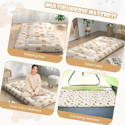 Foldable Futon Mattress with Washable Cover and Carry Bag for Camping-Twin Size - Brown - Mattresses