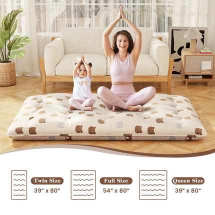 Foldable Futon Mattress with Washable Cover and Carry Bag for Camping-Full Size - Brown - Mattresses