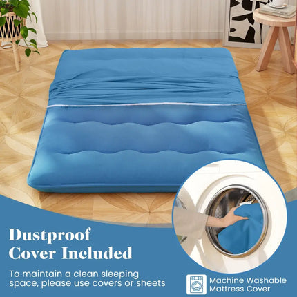 Foldable Futon Mattress with Washable Cover and Carry Bag for Camping Blue-Full Size - Blue - Mattresses