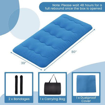 Foldable Futon Mattress with Washable Cover and Carry Bag for Camping Blue-Twin Size - Blue - Mattresses