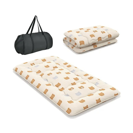 Foldable Futon Mattress with Washable Cover and Carry Bag for Camping-Twin Size - Brown - Mattresses