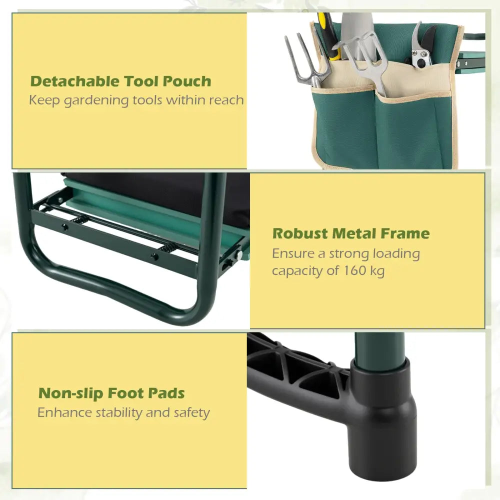 Foldable Garden Kneeler and Seat for Seniors Gardeners-Green - Green - Garden Tools