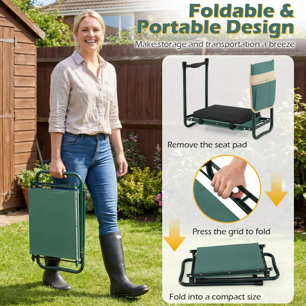 Foldable Garden Kneeler and Seat for Seniors Gardeners-Green - Green - Garden Tools