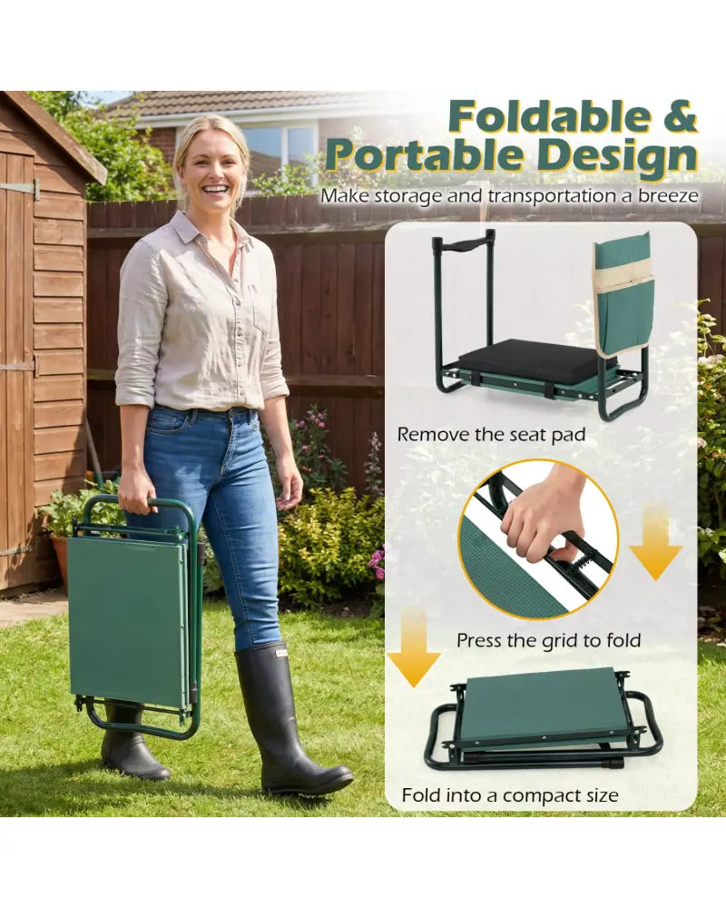 Foldable Garden Kneeler and Seat for Seniors Gardeners-Green - Green - Garden Tools