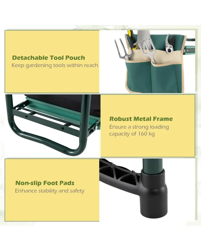 Foldable Garden Kneeler and Seat for Seniors Gardeners-Green - Green - Garden Tools