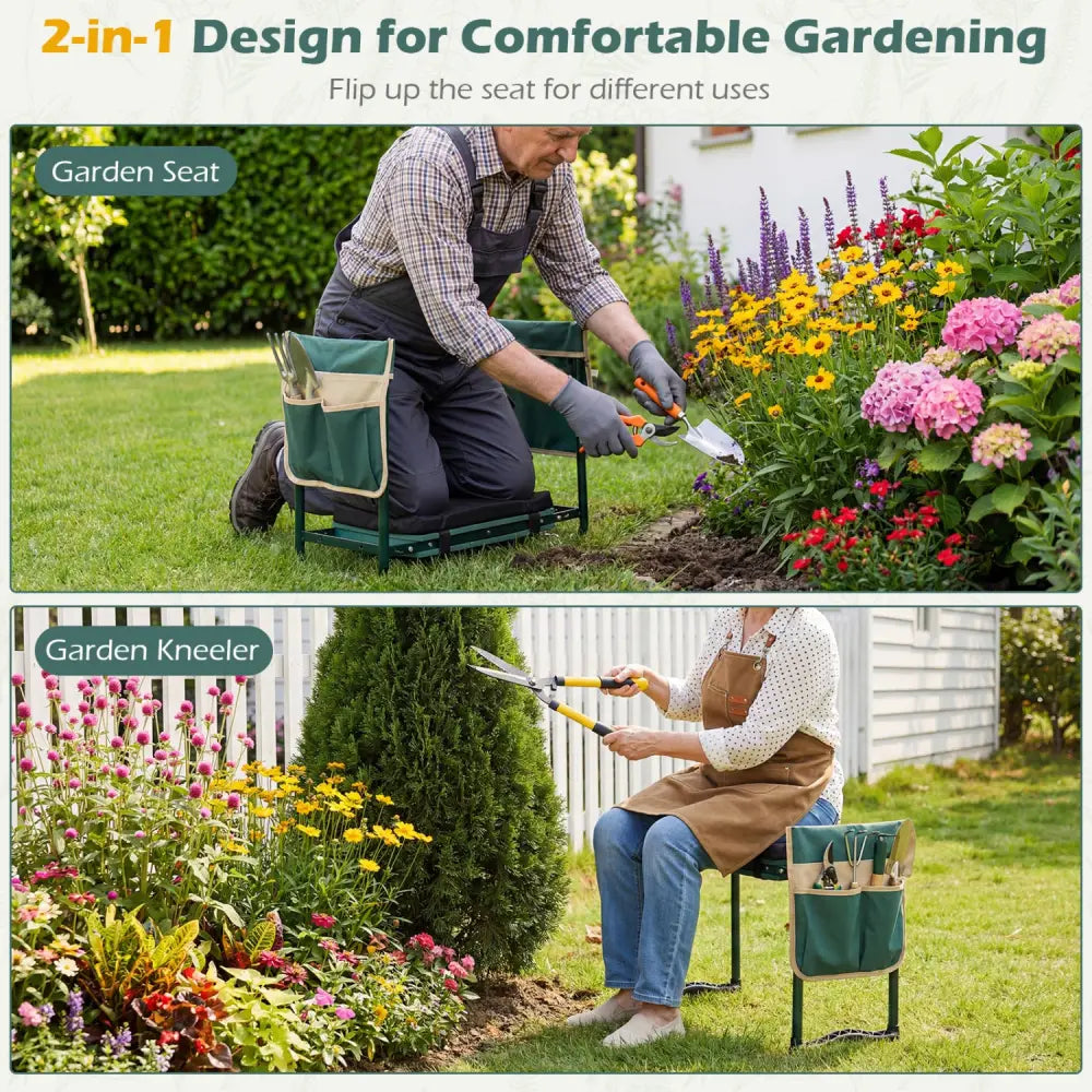 Foldable Garden Kneeler and Seat for Seniors Gardeners-Green - Green - Garden Tools