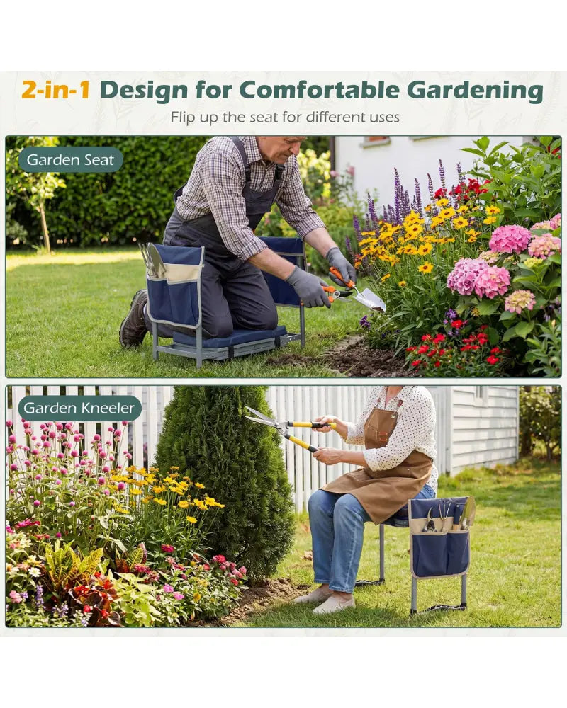 Foldable Garden Kneeler and Seat for Seniors Gardeners-Navy - Navy - Garden Tools
